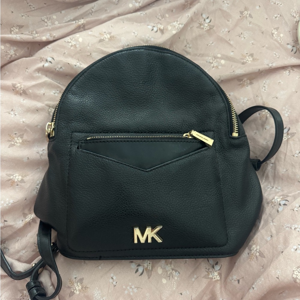 Michael Kors Black Backpack Purse with Gold Accents and Adjustable Straps